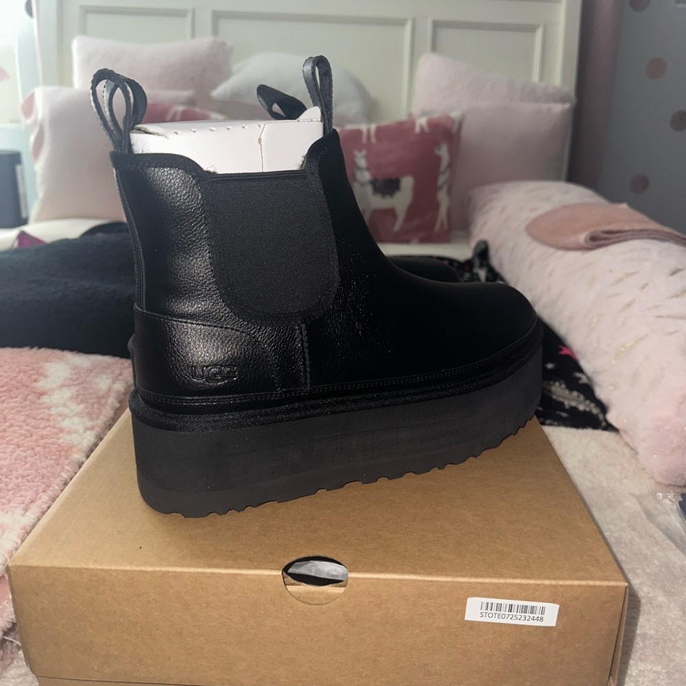 UGG Black Leather Platform Neumel Chelsea Boots